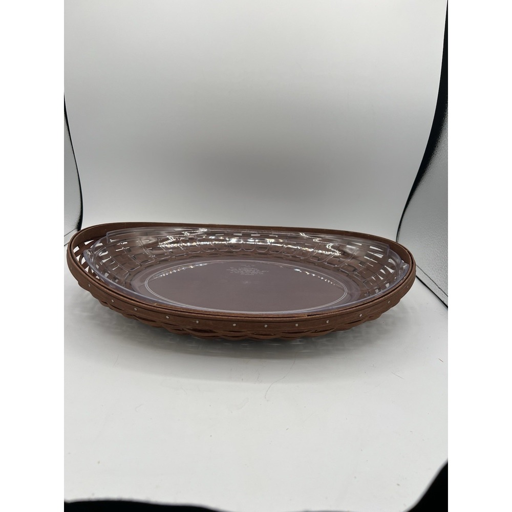 🧺Longaberger 2009 Swoop Tray Basket w/Hard Protector – Oval  Design-Rich Brown